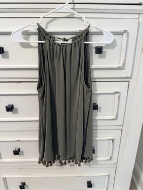 Green Envelope Olive Tassel-Hem Halter Tank